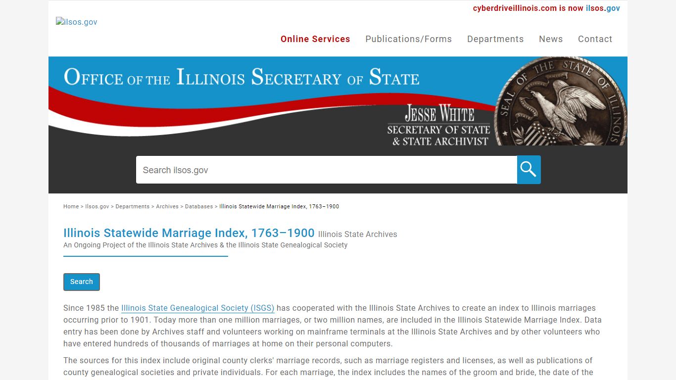 Illinois Statewide Marriage Index, 1763–1900 Illinois State Archives